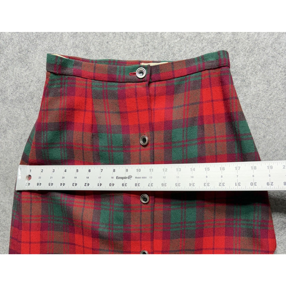 Vintage Robinson's Skirt Womens 12 Red Wool Tartan Plaid A-Line Button Front - Picture 6 of 13